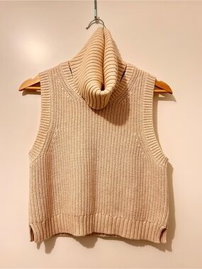 Me+Em Sleeveless Turtleneck Knit Sweater Vest - Cream/ Natural. Size small